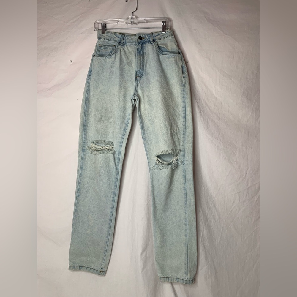 Cotton On women’s long straight leg jeans size6 distressed high rise light wash